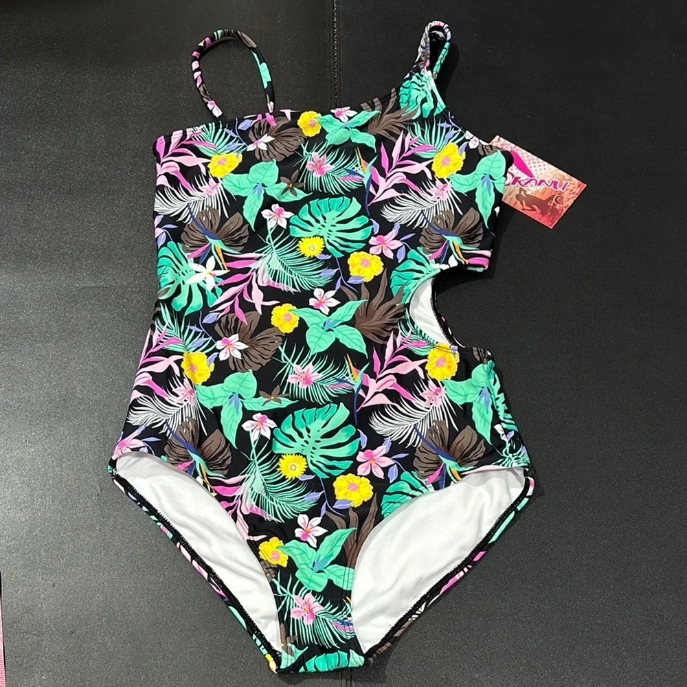 Kanu Surf tropical floral print,removable adjustable strap,cut out waist,1 piece
